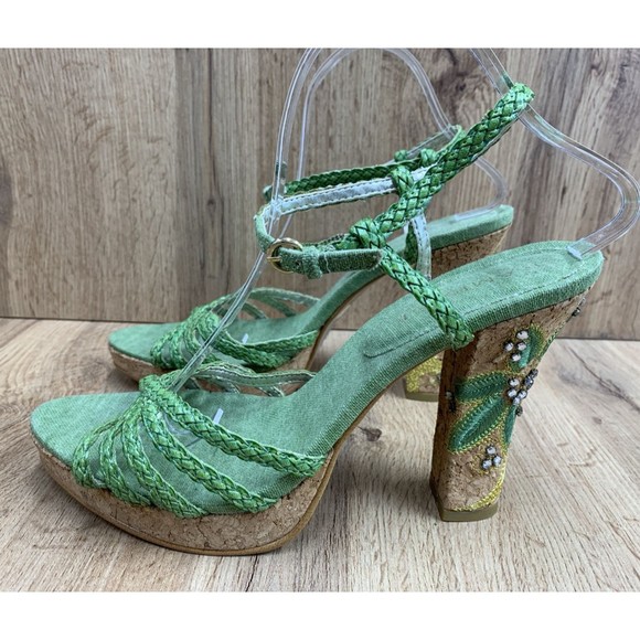 Rampage Emotion Women’s Heeled Sandals Size 10 M Green Rhinestone Embroidered - Picture 3 of 16